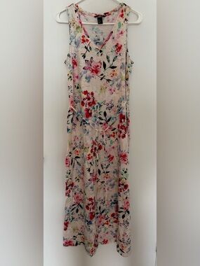 H&M Pink I Floral Tie-Waist Cotton Dress - Size Medium